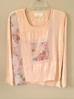 Spencer Alexis Vintage Pink Mixed Media Floral Blouse - Size 4